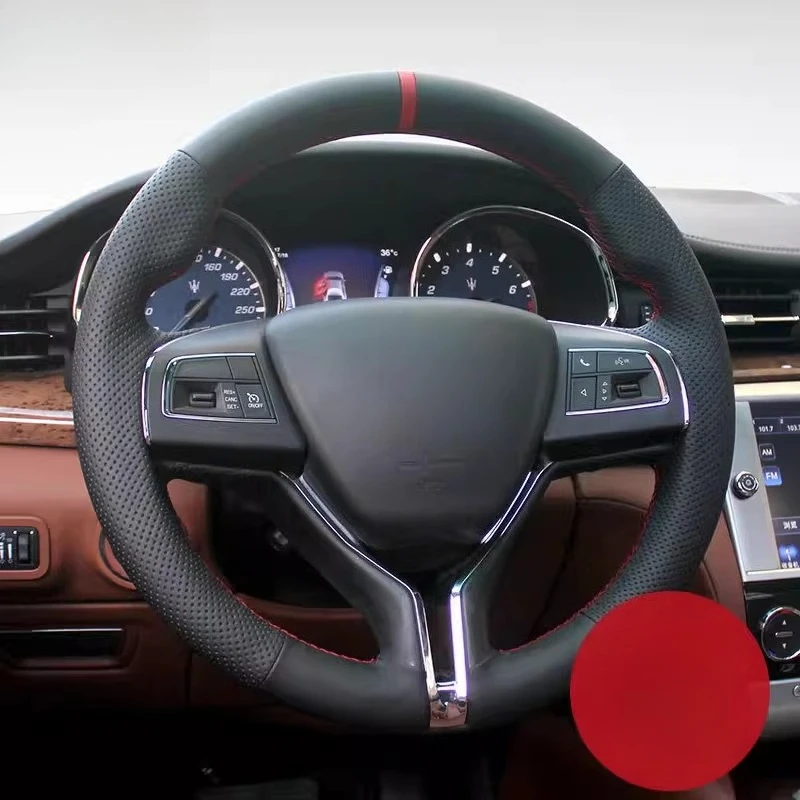 

Сшитый вручную нескользящий черный чехол из натуральной кожи в спортивном стиле, чехол на руль автомобиля Maserati President Ghibli Levante