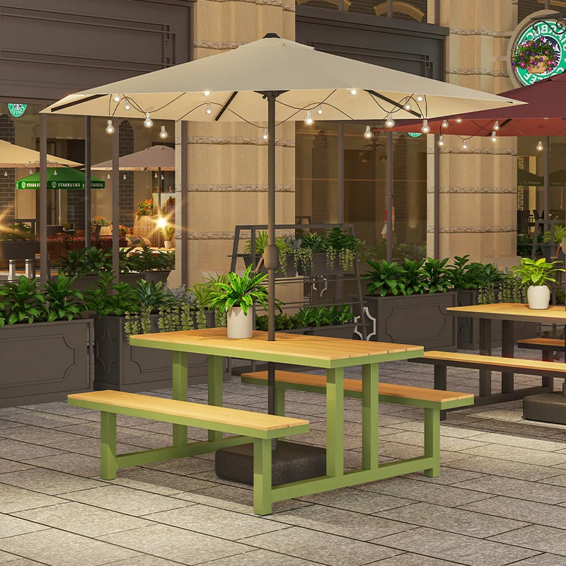 

Outdoor commercial street square with umbrella one-piece table and chair combination Internet celebrity shopping mall milk tea s