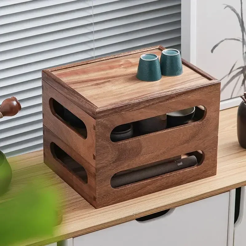 

Walnut Multi-layer Exquisite Storage Rack Office Tea Set Cabinet Kung Fu Accessories Shelf Organizer Home