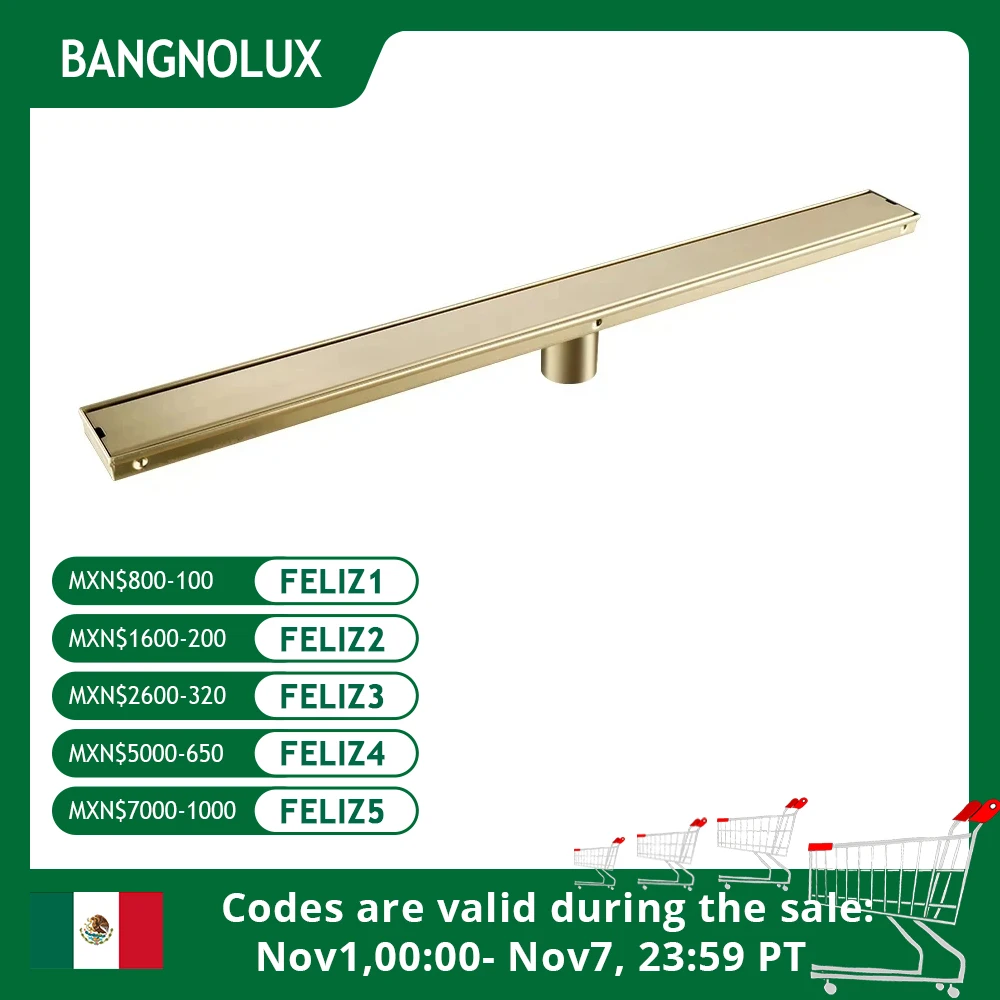 

Brushed Gold Bathroom Accessories Floor Drain Linear Shower Drain 304 Stainless Steel Tile Insert 60/80/90CM Bathroom Deodorize