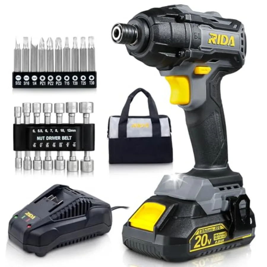 

Cordless Brushless Impact Driver 180N.m 20V Electric Drill/Driver Set with 1/4 All-Metal Hex Chuck Variable Speed 2.0Ah Battery
