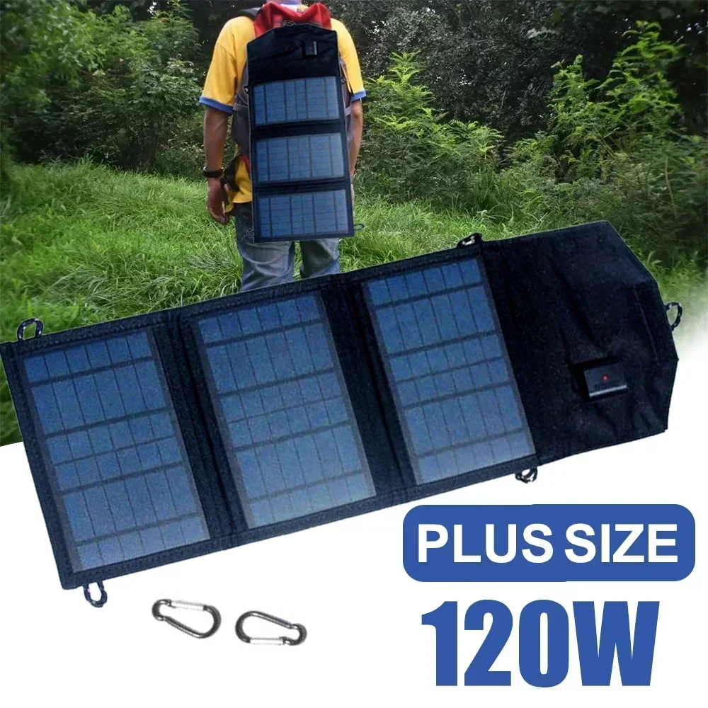 BMAD-Foldable Solar Panel Charger Solar Plate 120W 5V USB Safe Cell Phone Charger for Home Outdoor Camping