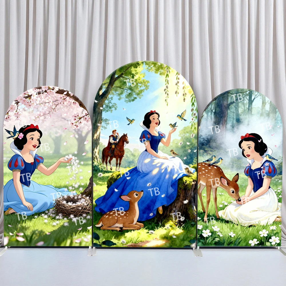 

TB Snow White Arch Backdrop Cover Forest Cherry Blossom Theme Decor Photo Booth Prop for Kids Birthday and Baby Shower