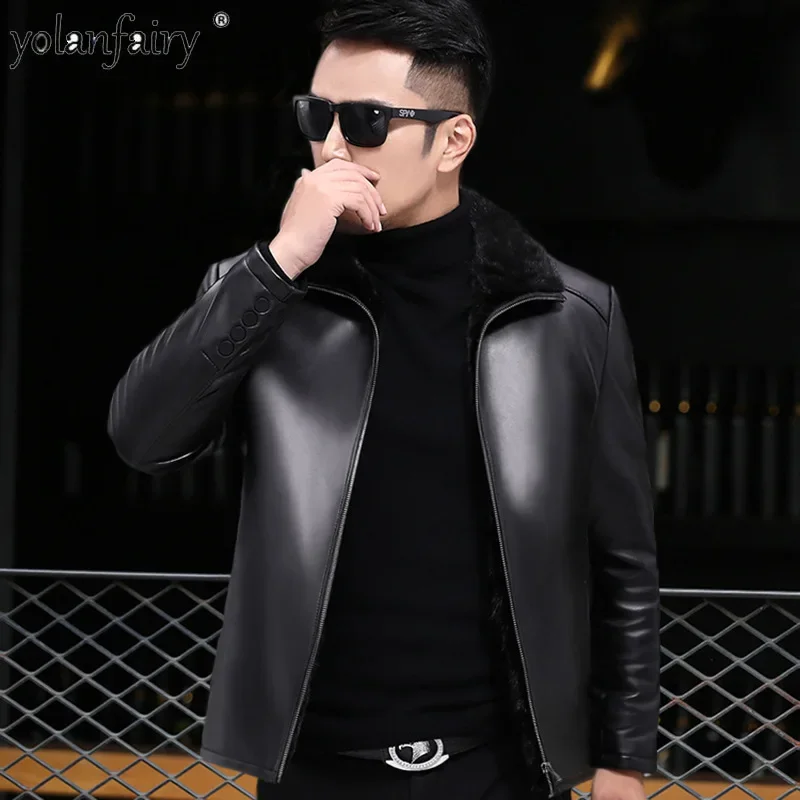 Genuine Leather and Fur Coat 2023 New Men's Winter Jacket Mens Leather Jackets Thick Mink Fur Coats for Male Clothing Jaqueta FC