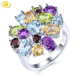 Natural Blue Topaz Amethyst Citrine Multicolor Gemstone Silver Rings 5.8 Carats Genuine Gemstone Colorful Design S925 Women Gift