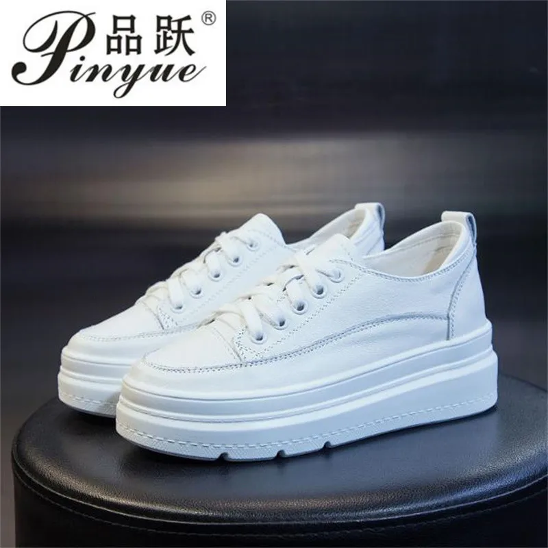 6cm Women White dermis Sneakers Spring Casual Running Vulcanized Shoes Female Platform Chunky Vulcanized Sneakers 34 40