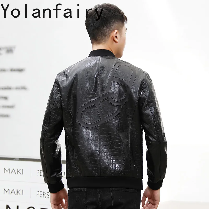 YOLANFARIY Mens Leather Jacket Real Sheepskin Men Clothing Autumn Coats Business Casual Tops Short Style Кожаная Куртка Slim Fit