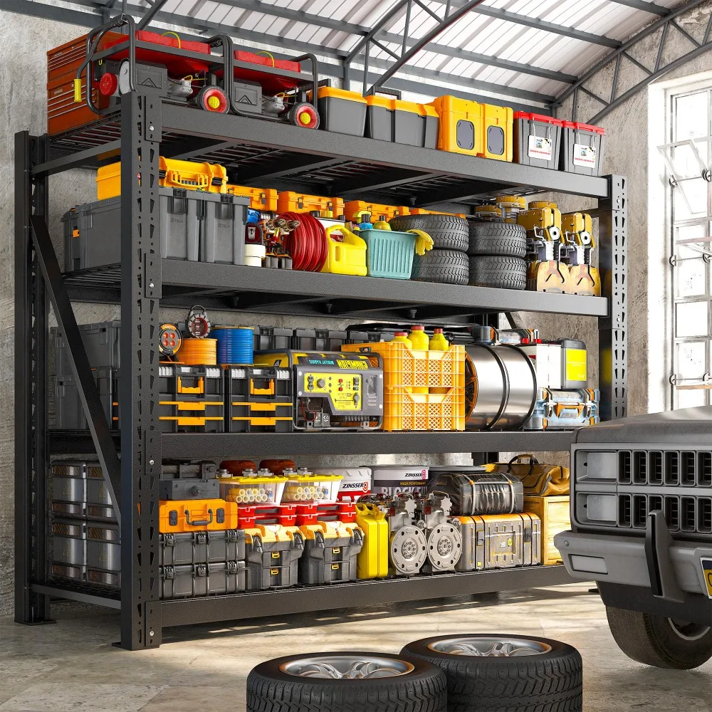 11000LBS Heavy Duty Garage Shelving, 4-Tier Adjustable Storage Shelves Metal Shelving, Industrial Shelf for Basement