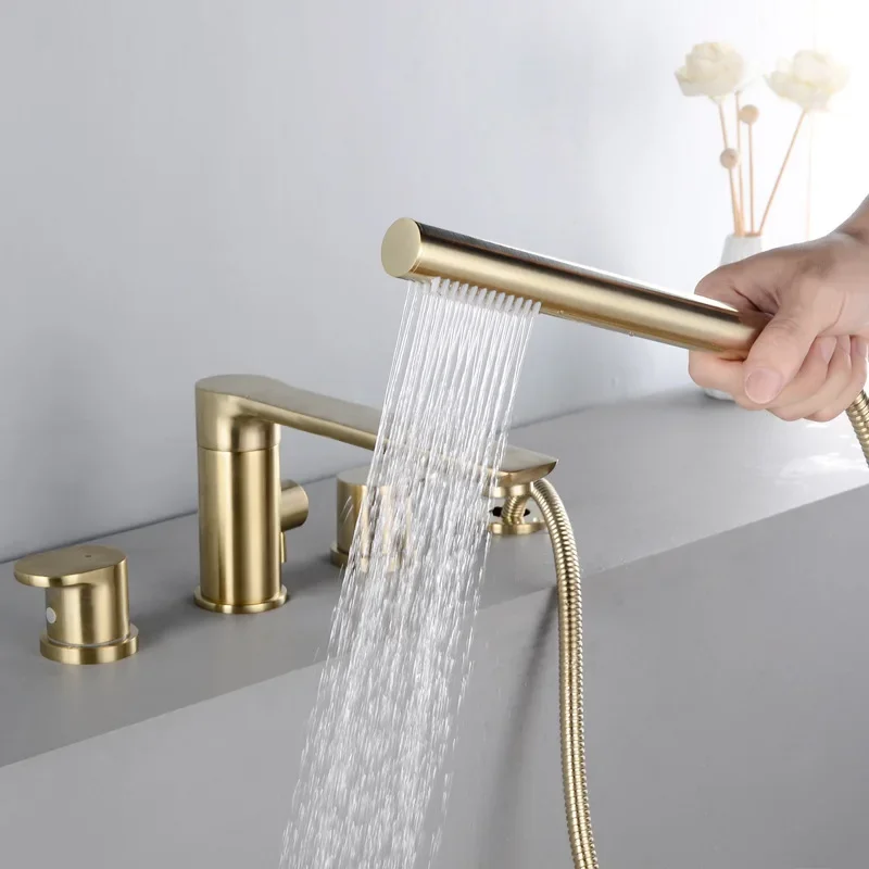 

Bathtub Faucet Widespread Tub Sink Mixer Tap Brushed Gold/black Brass Bathroom Bath Shower with Hand shower Head