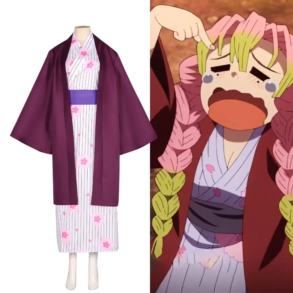 Anime Stagione 3 Cosplay Kanroji Mitsuri Costume Cosplay Parrucca Kimono Abiti Vestito Donna Halloween Capodanno Abiti da festa Set completo