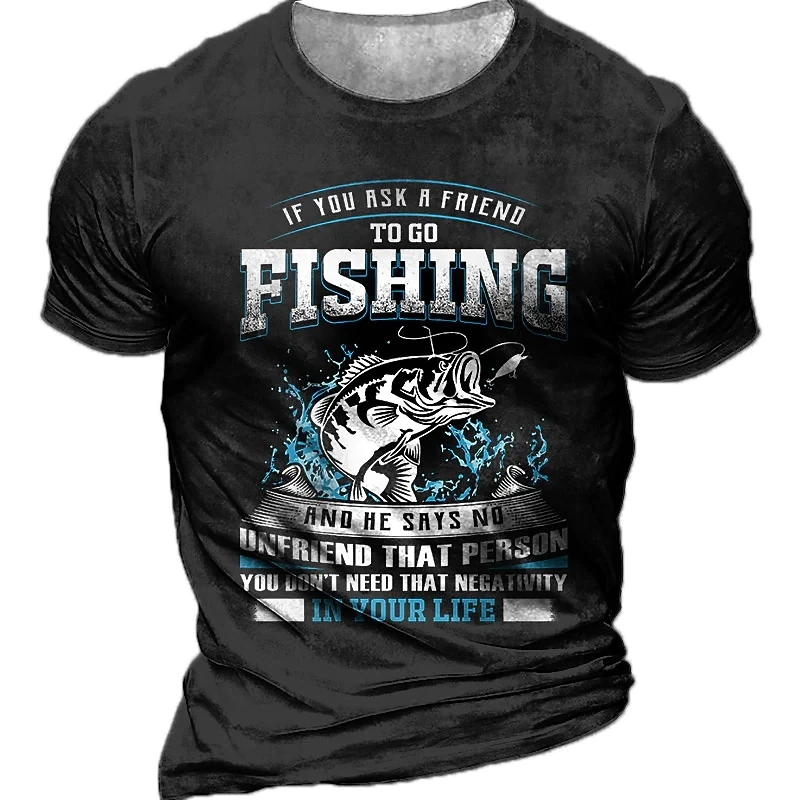 

Summer Fashion Outdoor Fishing Men T-shirt Europe And America Casual Retro Street Style 3D Printed Round Neck Short Sleeve Tees