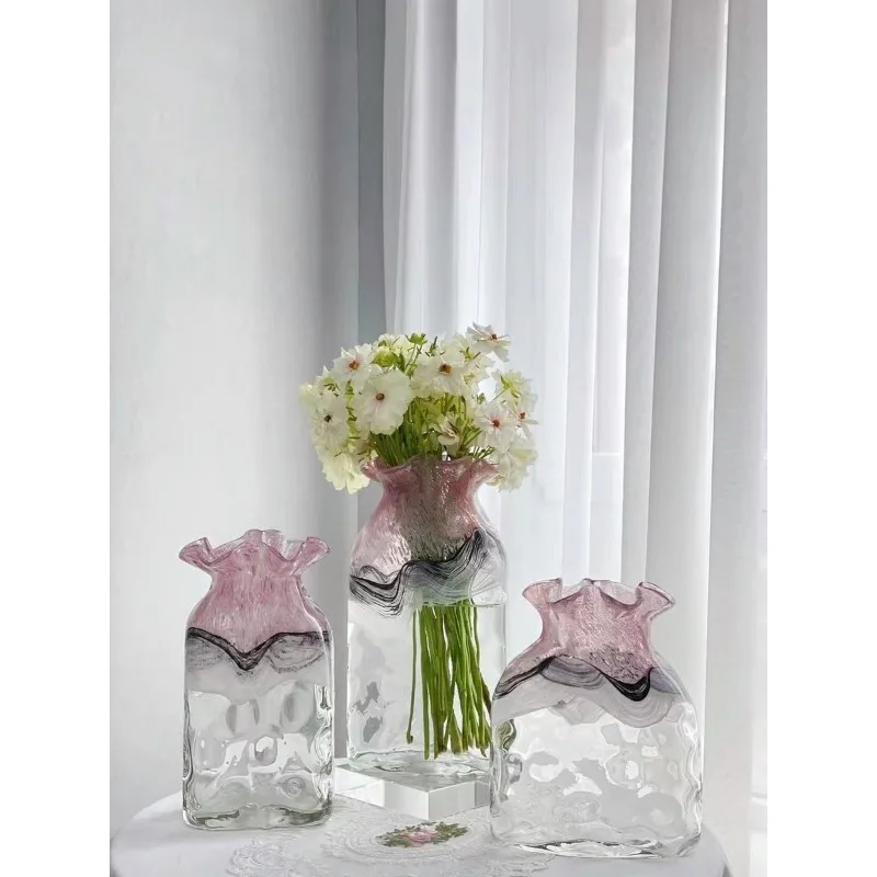 Vase landscape cloud pattern water ripple square brick flower ware handmade glass zen gradual change