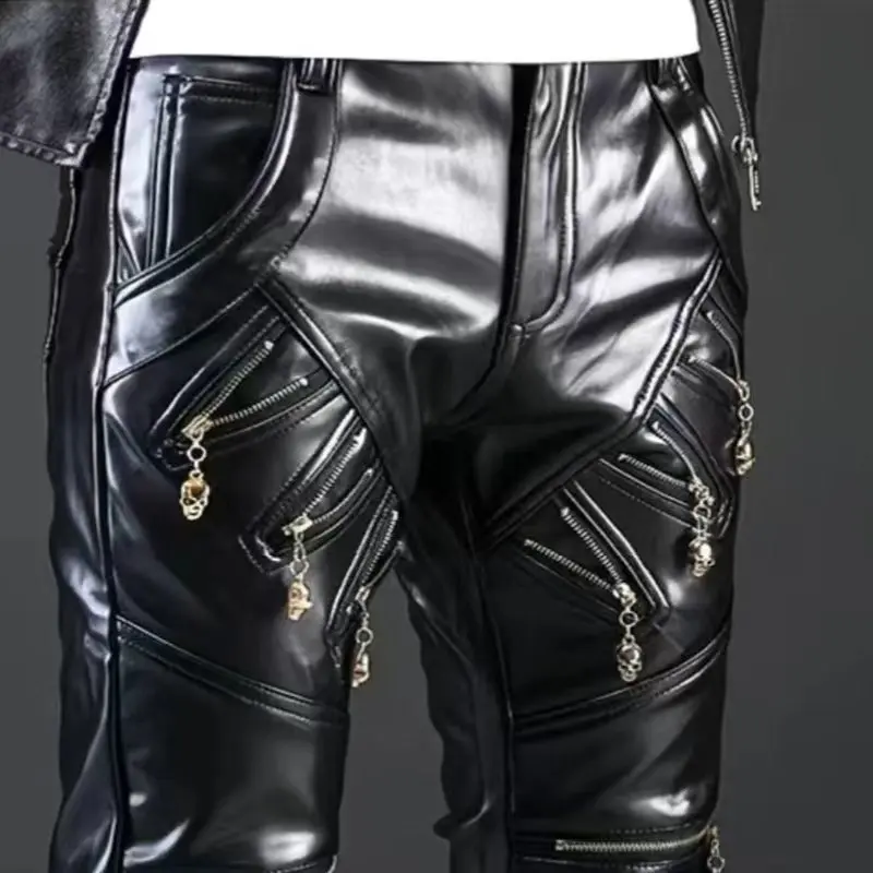 

2026 men's locomotive tight-fitting, slim-fitting pu full leather pants