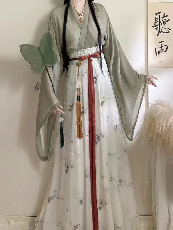 Gaun Hanfu gaya Cina gaun putri bordir bunga elegan tradisional gaun dansa panggung Cosplay peri Oriental