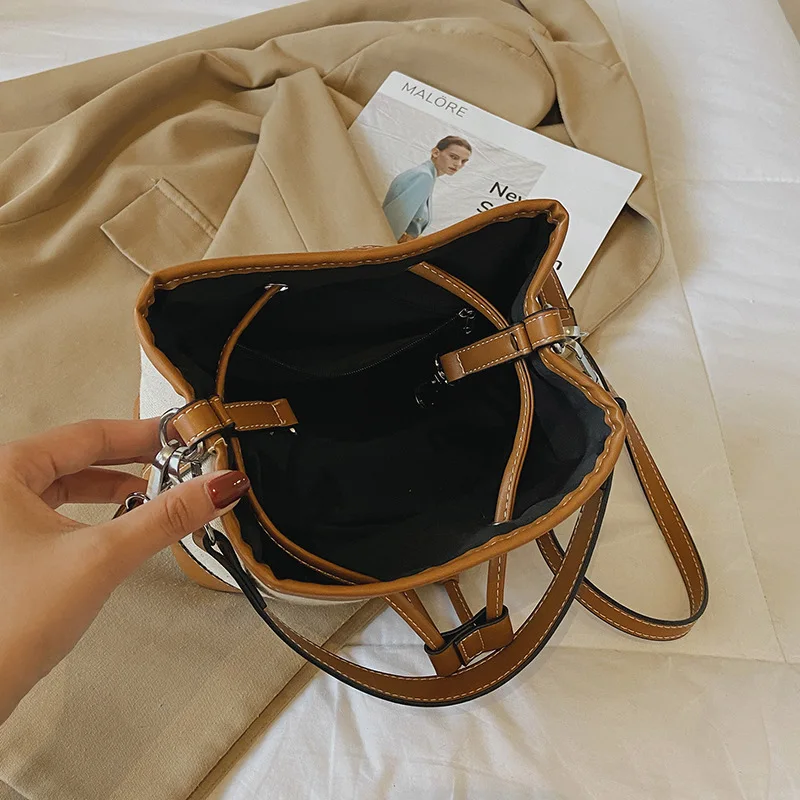 Luxury Trend Women's Shoulder Bag Canvas Stitched Bucket Bag Lady Fashion Designer Crossbody Bags Casual Large Capacity Handbags
