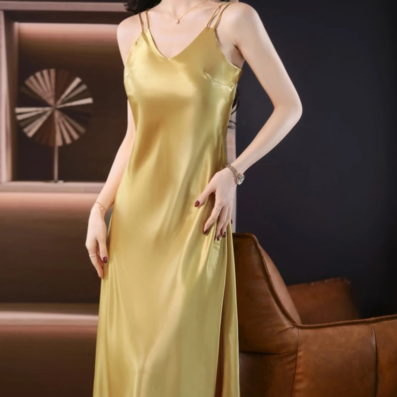 V-neck Sexy Black Dress 2025 New Summer Satin Shoulder Straps Backless Dress Women's Suspender Dress Luxury Dresses for Women