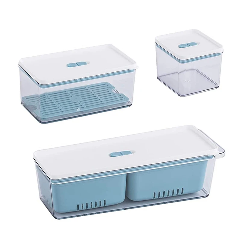 

Stackable Produce Saver, Organizer Bins/Storage Containers With Removable Drain Tray, Set Of 3, For Cabinets