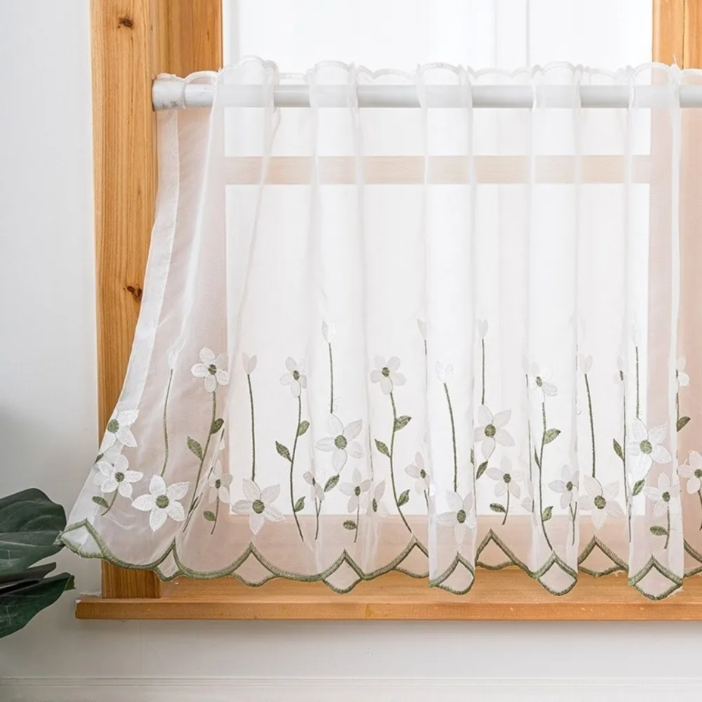 Lavender Pattern Floral Pattern Lace Curtains Dust-Proof Light Blocking Cafe Curtain Cottage Style Embroidered Floral