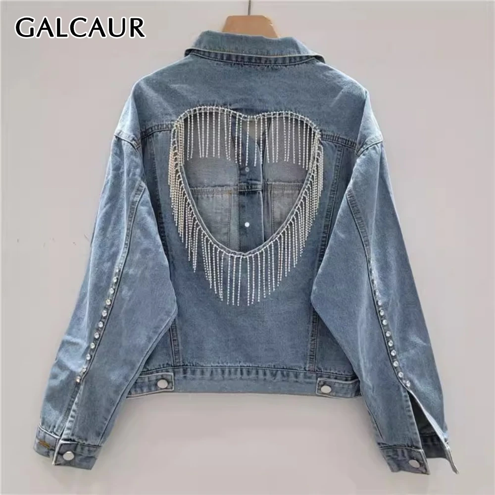 

GALCAUR синяя шикарная куртка с кисточками, женская свободная французская романтическая куртка с лацканами и длинными рукавами, осенний стиль, модная новинка