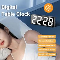 2 Levels Brightness Digital Alarm Clock 12/24H Format Temperature/Date Display Electronic Table Clock Voice Control USB