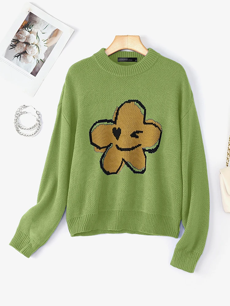 เสื้อสเวตเตอร์พิมพ์ลายฤดูใบไม้ร่วง ZANZEA ปี 2025 เสื้อสเวตเตอร์ผู้หญิงแบบสวม คอทรงโอ แขนยาว เสื้อสเวตเตอร์ฤดูหนาวลำลอง สไตล์สตรีทแวร์ ทรงโอเวอร์ไซส์