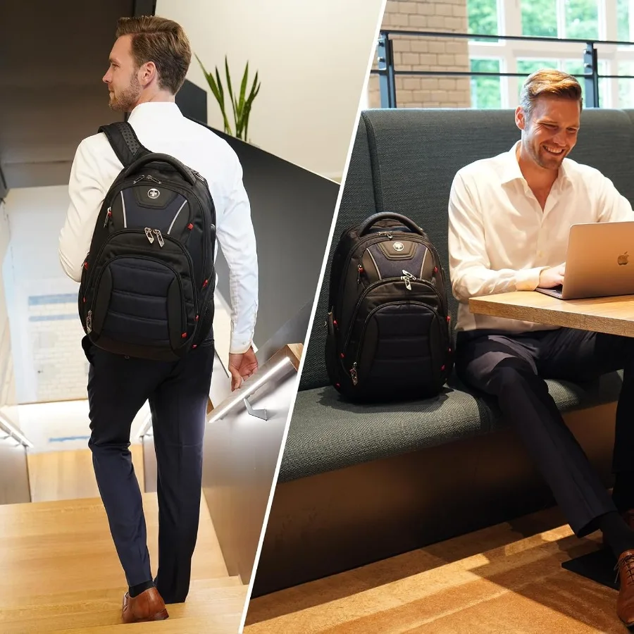 حقيبة ظهر للكمبيوتر المحمول للرجال بتصميم Swissdigital للرجال بسعة كبيرة حقيبة سفر للأعمال باللون الأسود/الأزرق J14-12