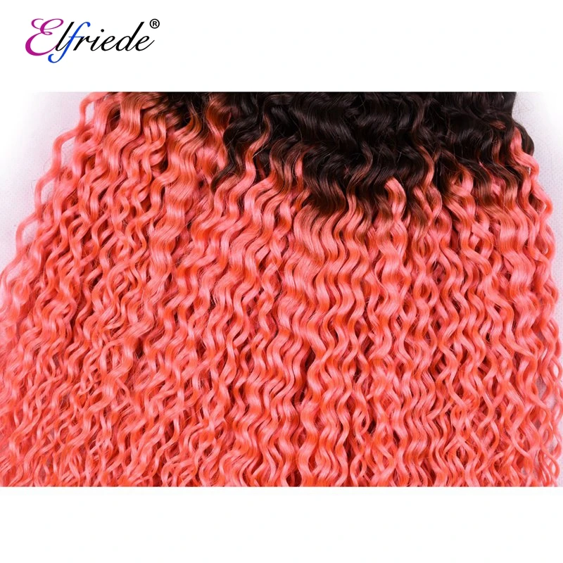 Elfriede # T1B/bundel rambut warna Ombre keriting ikal merah muda dengan penutup 100% rambut manusia Remy 3 bundel dengan penutup renda 4x4