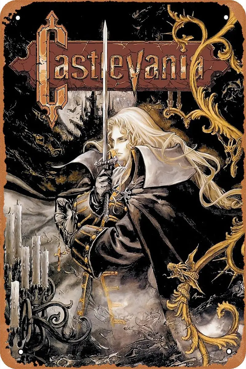 Karxusy Castlevania - Symphony of the Night Game Movie Poster Vintage Look Metal Sign for Bar Man Cave Bedroom Home Wall Art Dec