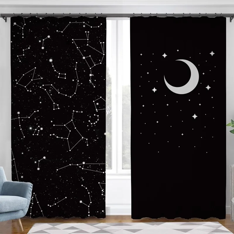 

Modern Black Starry Cotton Linen Blackout Curtains for Living Room Bedroom Office Customizable Drapes for Ramadan Themed Rooms