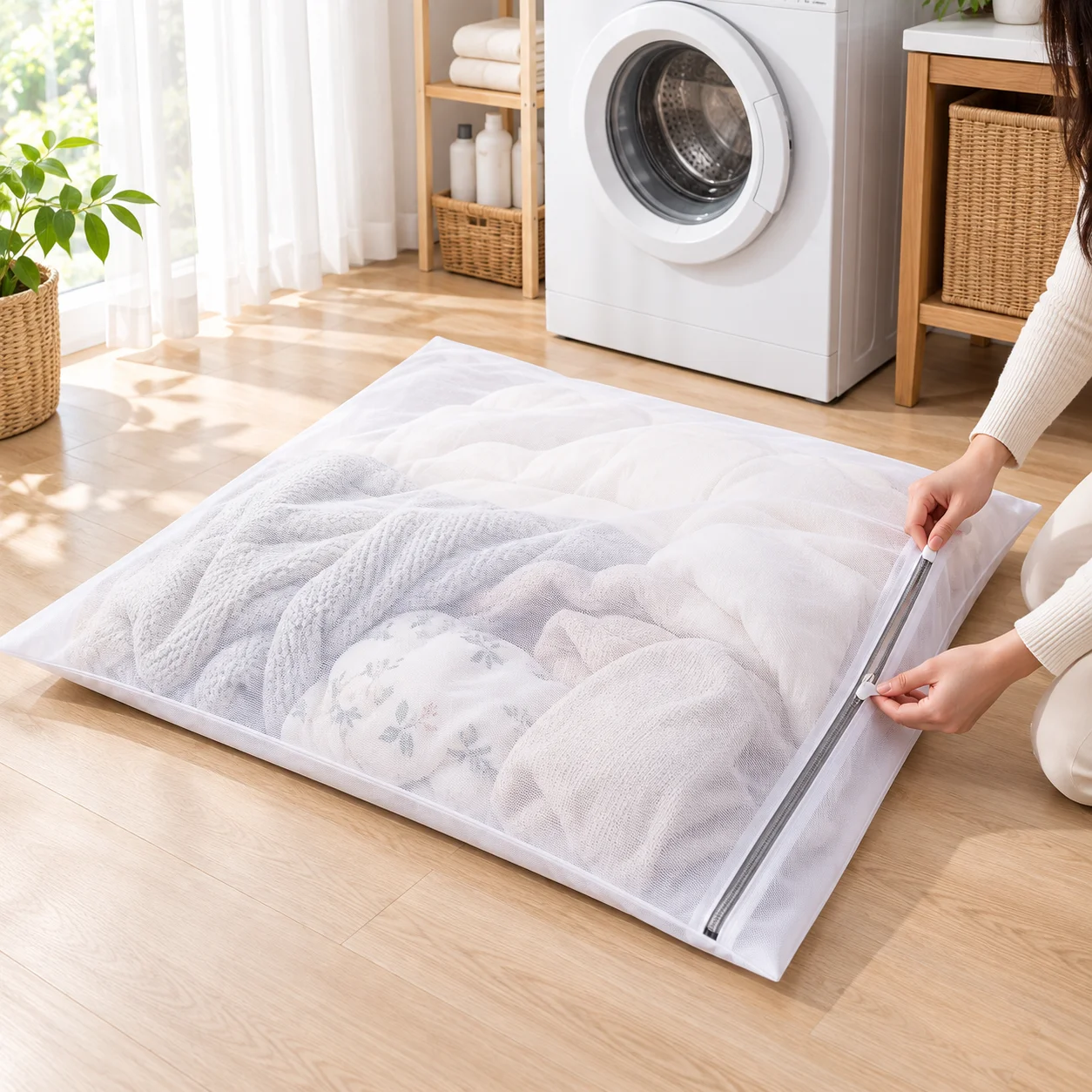 Extra Large Mesh Laundry Bag with Zipper, Fine Mesh Washing Machine Bag for Blankets Bedding Sweaters Delicates Storage
