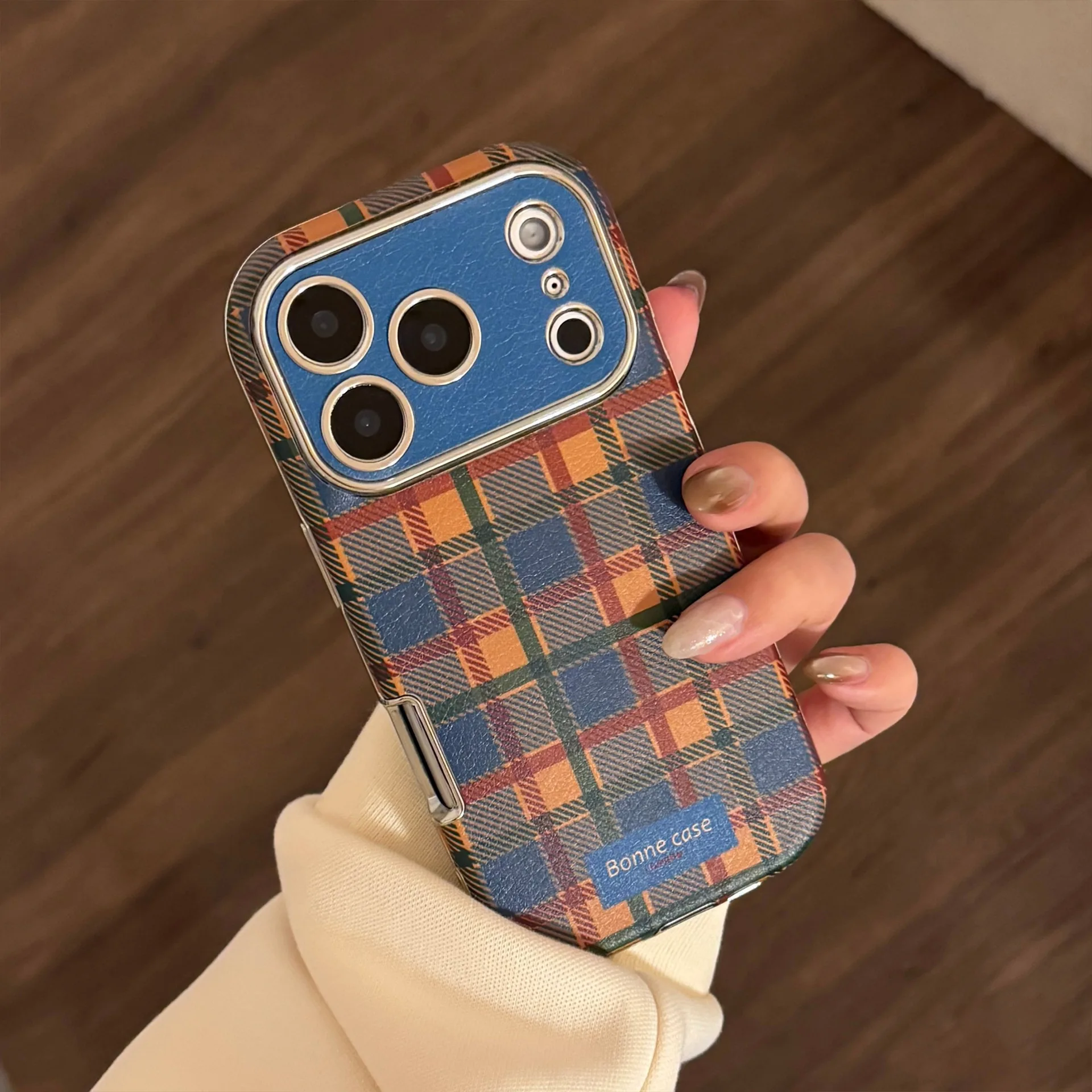 Koreanische Gittermuster Leder Textur Handyhülle für iPhone 17 16 15 14 13 12 11 Pro Max Plus Galvanik stoßfeste Softcover