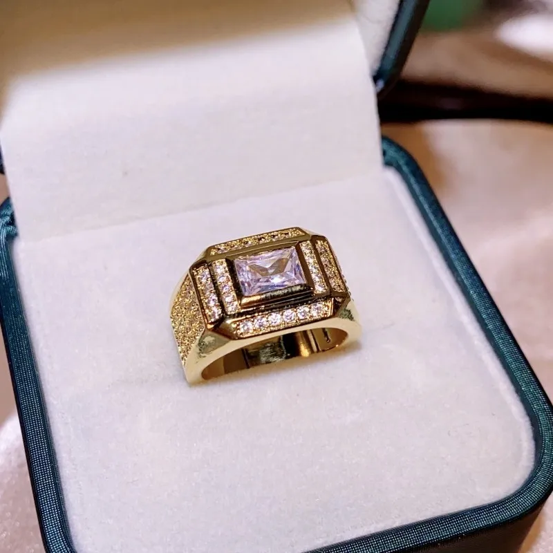 Men's Yellow Gold Rectangular Diamond Luxury Ring