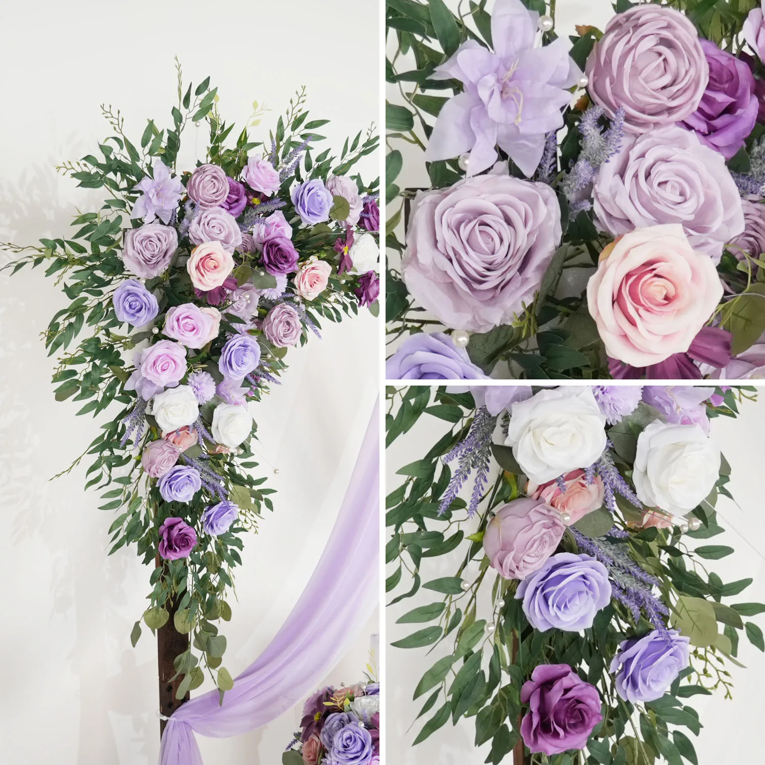 

Uflower Purple Rose Green leaf Artificial Hang Corner Flower Road Lead Floor Floral Arrangements Wedding Decoration Backdrop