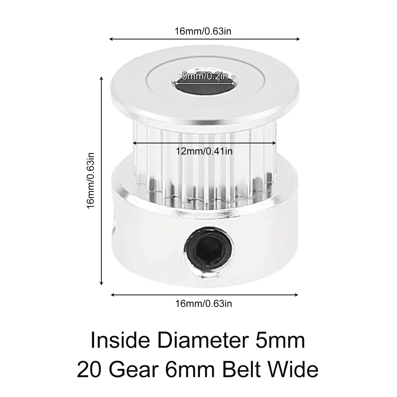 2/5 Stück GT2 Riemenscheibe, 20 Zähne, 5 mm Bohrung, 6 mm Breite, 20 Zähne, Zahnriemenscheibe, Aluminium für 3D-Drucker – Detail 10