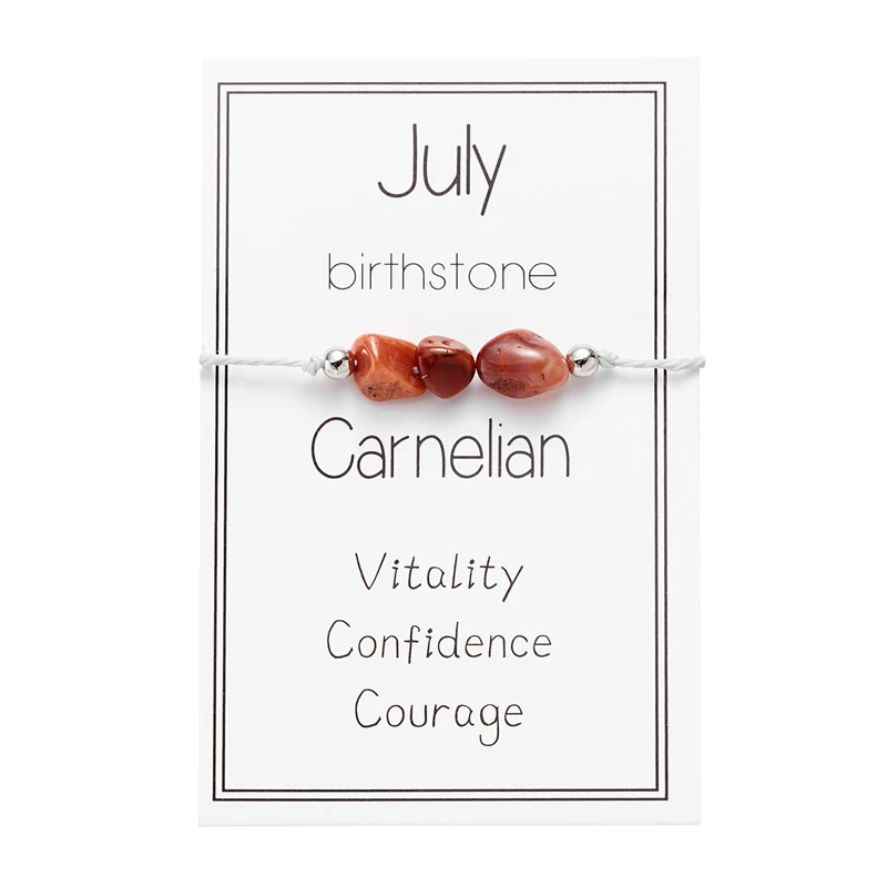 Irregular Natural Stone Bracelet Months Card For Women Crystal Birthstone Beads Handmade Rope Charm Bracelets Birthday Jewelry