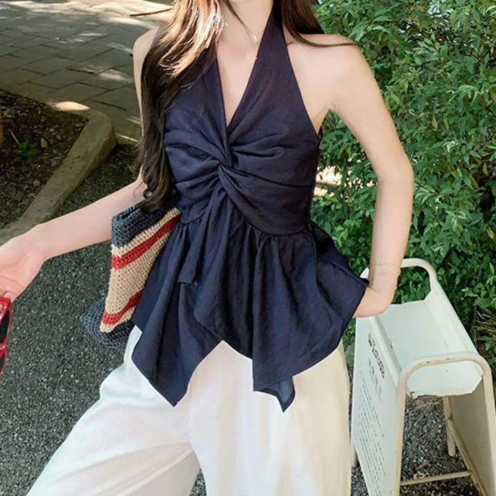 

Summer Korean Style Women's Camisole Slimming Fashionable Twisted Strap Halterneck Versatile Clothing