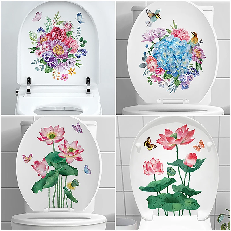 WC Stickers Toilet Plant Floral Wall Sticker For Bathroom Toilet Lid Sticker Decal Self Adhesive Mural Home Decoration