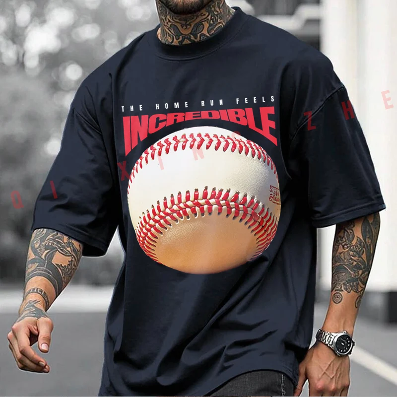 A Realistic 3d Style Baseball With Related Phrase Motorcycle T-shirt Men And Women Cotton Casual Tshirt Short-sleeve O-neck Tops