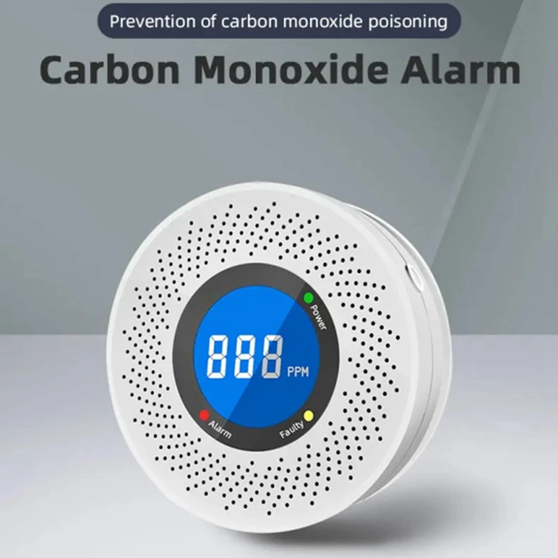 1 szt. Samodzielny Alarm detektora tlenku biały węgiel z wyświetlaczem zasilany z baterii do domowego biura kuchennego