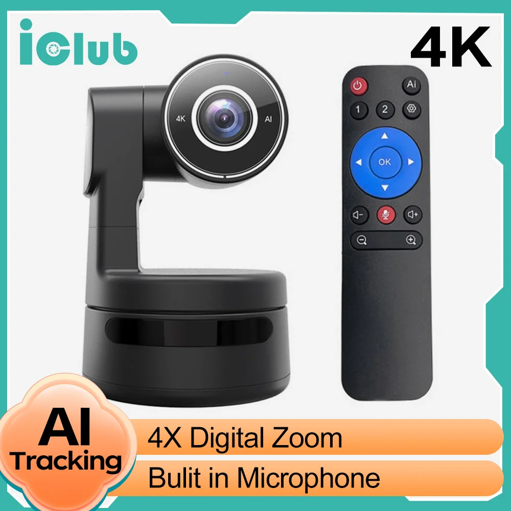 

2K/4K PTZ Webcam AI Function with Mics Camera 4X Digital Zoom Auto Track Focus for Youtube Living Stream Online Meeting ,Zoom