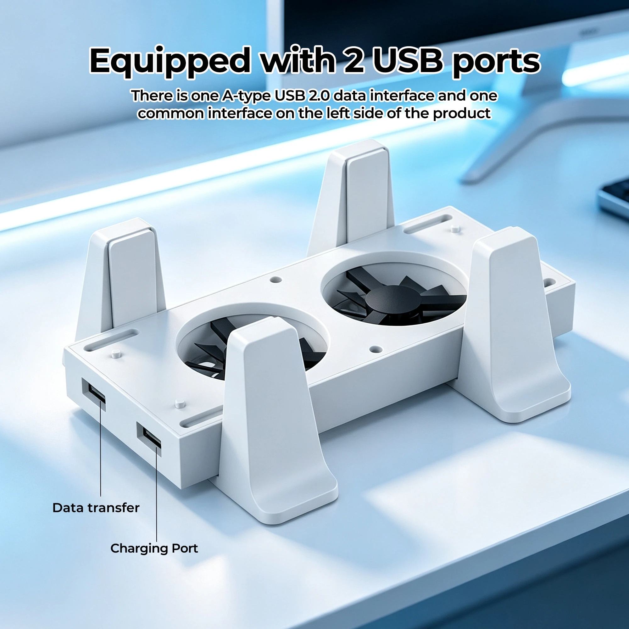 Cooling Fan Stand for Xbox Series S 3-Speed Dual Fan USB Hub Power-Off Memory Vertical Horizontal Dock White Accessory