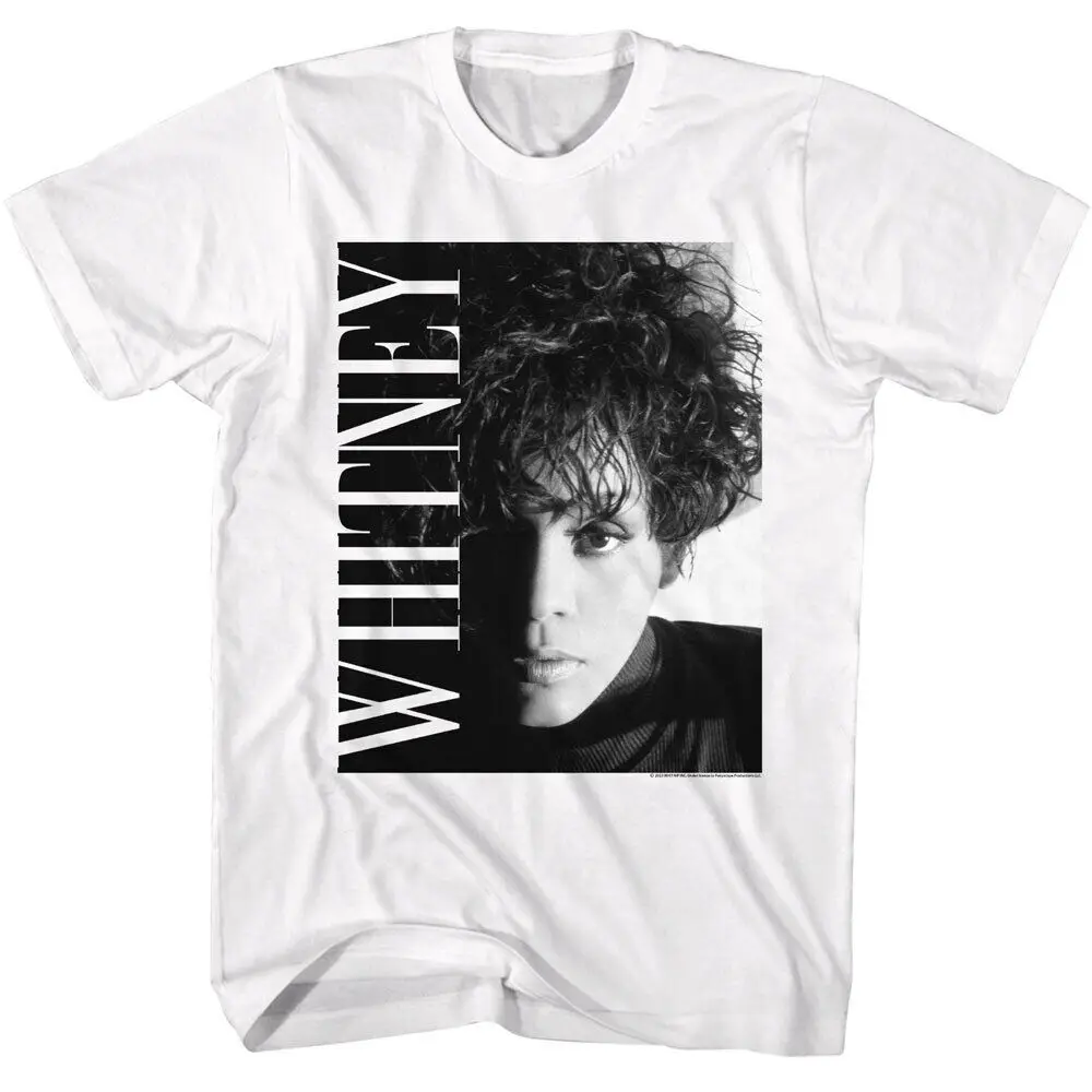 Whitney Houston Adult T-Shirt BW Close Up Singer New Licensed White Cotton