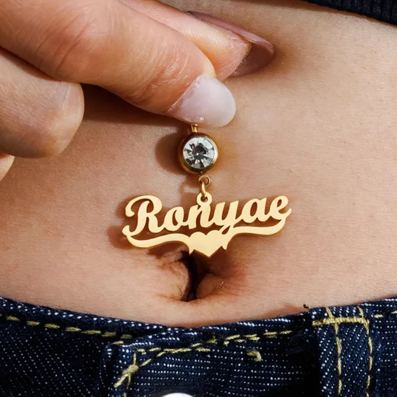 

Персонализированное имя, кольца для пупка и пупка для женщин, украшения для тела из нержавеющей стали, циркониевое кольцо для пупка, подарок на день рождения