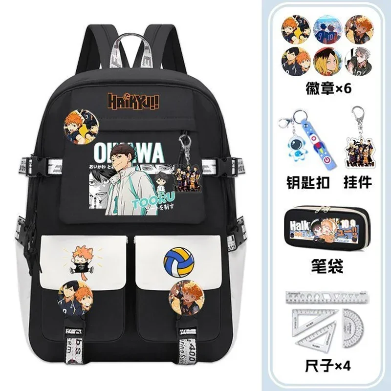 31×45×14cm Black White, Haikyuu, Student Kids Teens School Bags, Large Capacity Mochilas Anime Backpacks For Girls Boys Gift