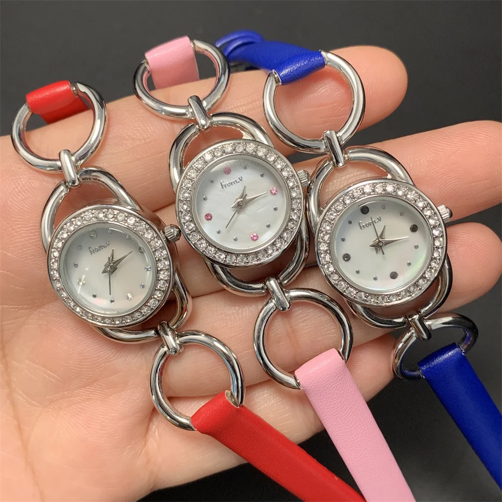 1Lot=6PCS Clearance Sales Wholesale Shell Jewelry Watches Women 8MM Thin Leather Strap Wrist watch Quartz Crystals Watch 3ATM