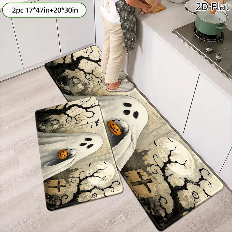 VIKAMA Halloween White Ghost Carpet Entrance Soft Noise Reduction Floor Mat Kitchen Absorbent Non slip Carpet Home Decoration