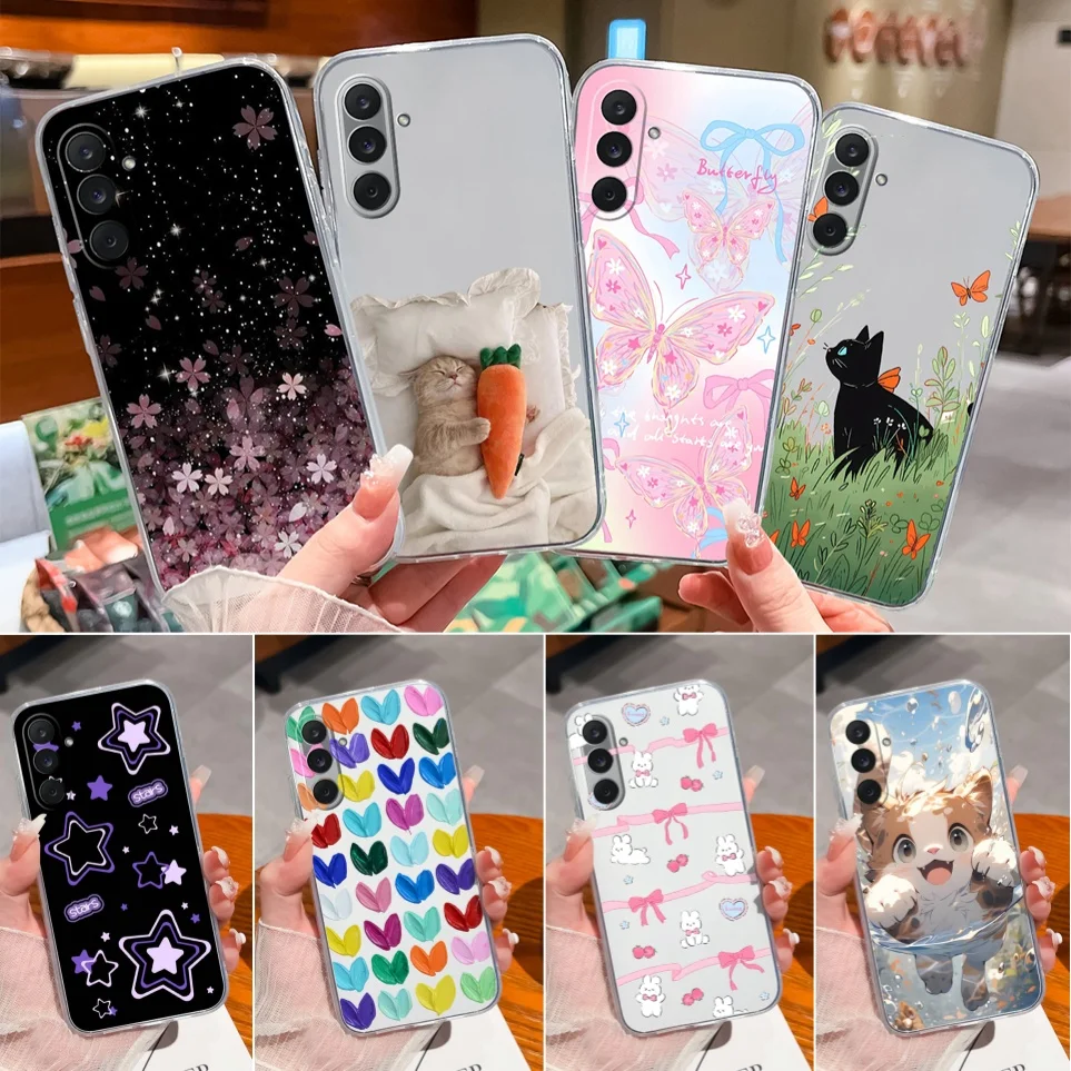Lovely For Samsung Galaxy M36 Phone Case Beautiful Pink Bowknot Soft TPU Clear Housing For Galaxy F36 Phone Funda For A36 Coque