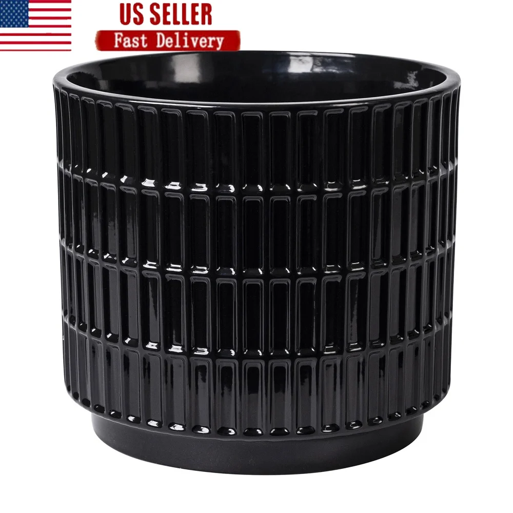 

Круглая керамическая сетка-кашпо, 25 часов, глянцевый черный комнатный горшок с дренажным отверстием, идеальные папоротники, травы, маленькие растения