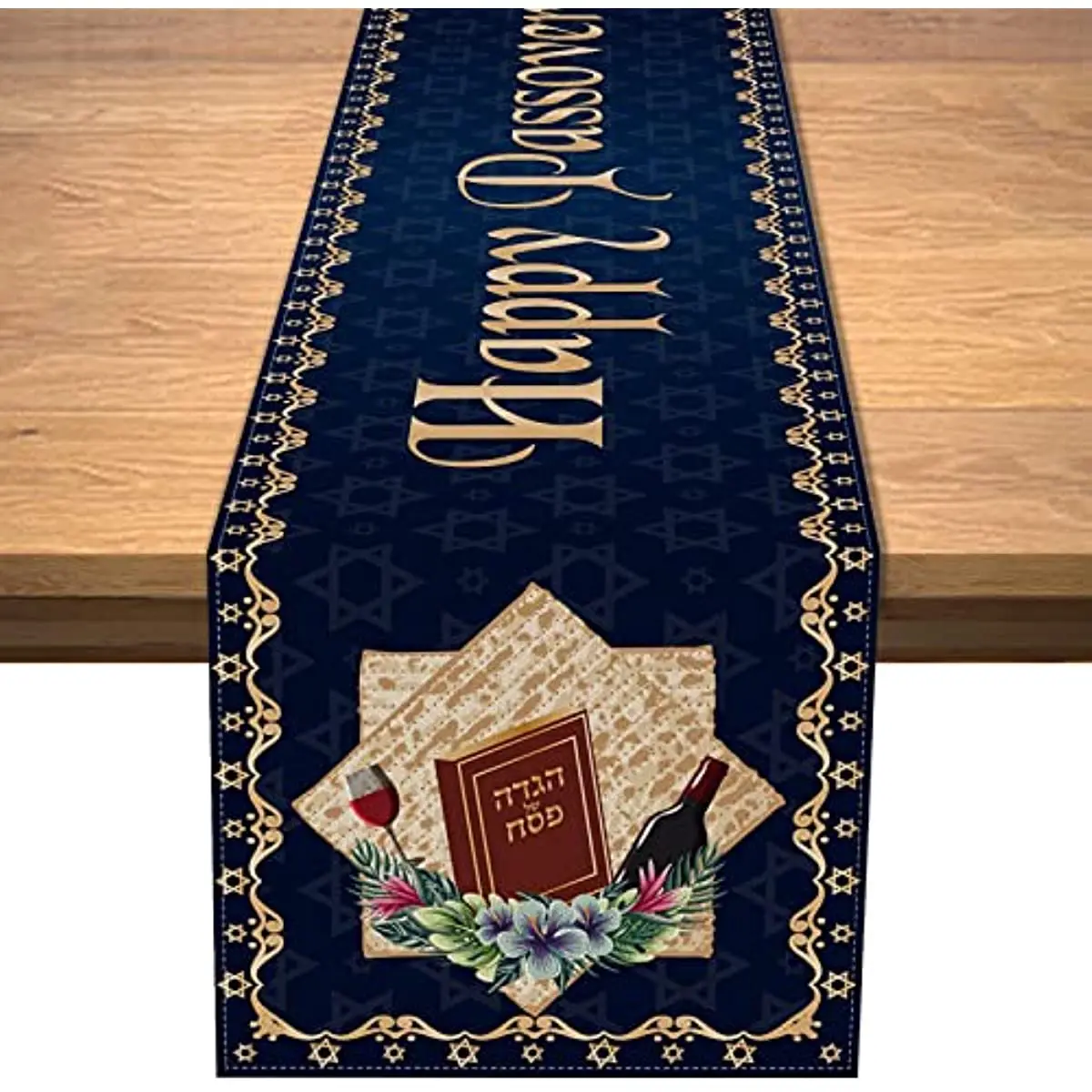 Happy Passover Table Runner Pesach Star of David Jewish Holiday Party Home Kitchen Dining Room Table Decoration