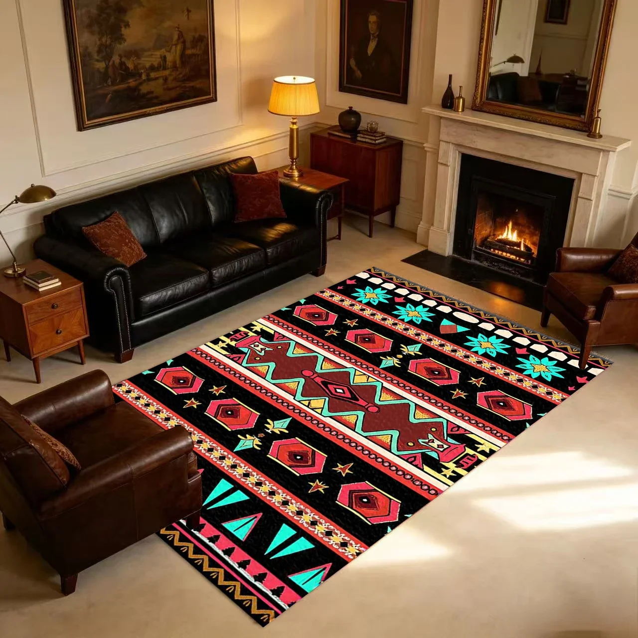 Boho Ethnic Tribal Geometric Stripe Carpet Anti-Slip Decorative Floor Rug For Living Room Bedroom Home Decor